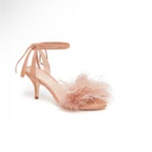Loeffler Randall ostrich feather heeled sandals, size 6